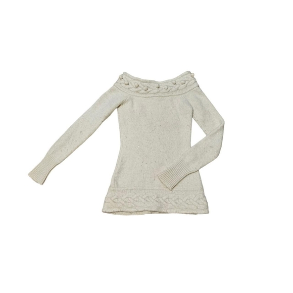 Vintage Marciano Off the Shoulder Shawl Neck Long Fitted Ivory Sweater - Picture 2 of 3